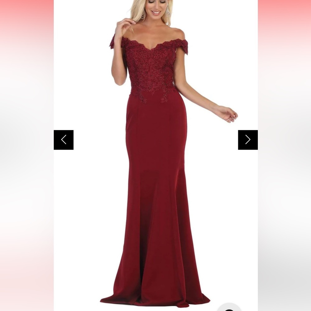 May Queen - Scalloped Off-Shoulder Trumpet Dress MQ1675  Size 14